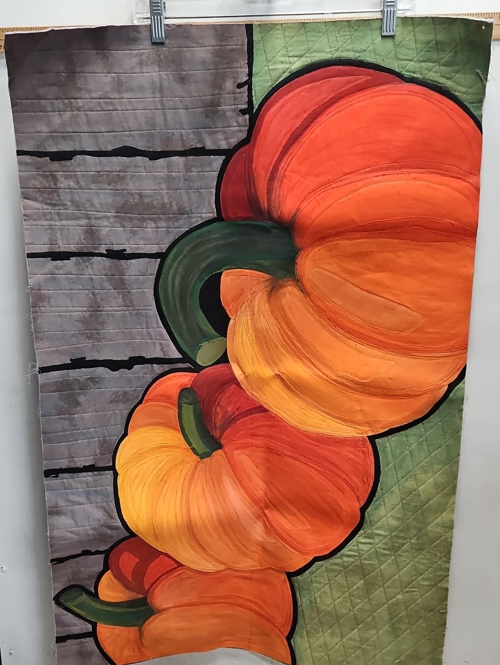 Handmade 24"x36" Pumpkin Fall Quilted Wall Hanging Pillow Blanket Framed Art